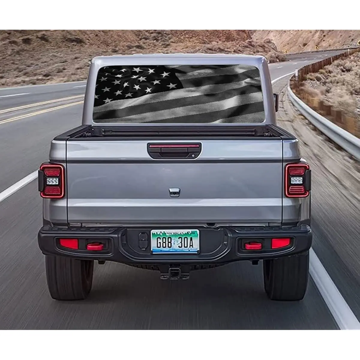 Truck Decals American Flag Window Decal Black & White, Patriotic Decals for Trucks Back Window, Automotive Decals and Graphics S