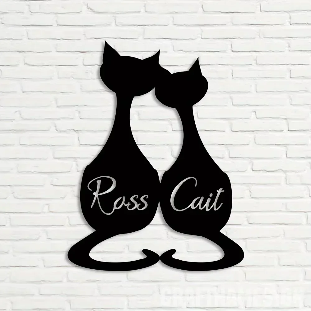 

1pc,Distinctive Personalized Metal Wall Ornament. Ross & Cat, Dark Silhouette, Satin Finish. Ideal for Valentine's.