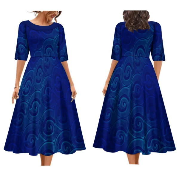 New Tapa Melanesia Pacific Island Design Plus Size Dresses Women Lady Elegant Pleated Swing Fit And Flare Maxi Dress Custom