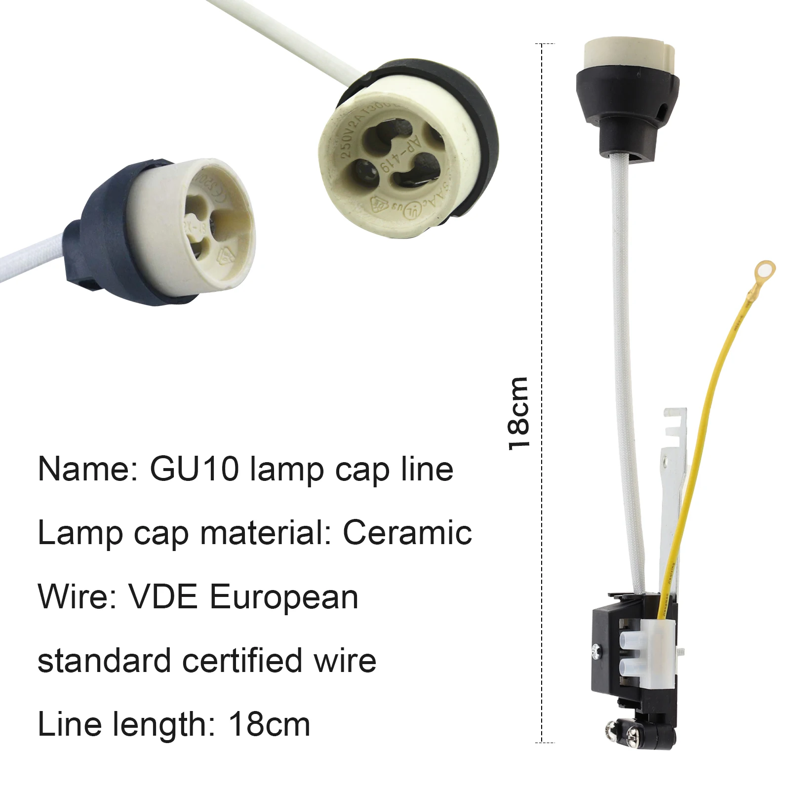 Gu10 Conector Base de Soquete, Suporte Cerâmico, Fiação da Lâmpada para GU10 Base Halógena ou GU10 Lâmpada Led