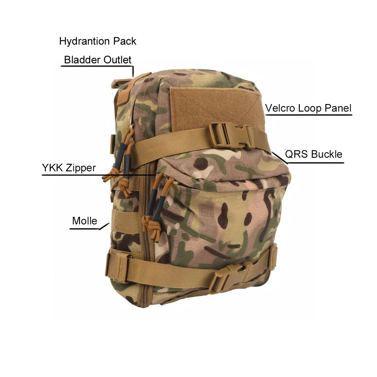Mini Hydration Bag กระเป๋าเป้สะพายหลังยุทธวิธีกลางแจ้งน้ํากระเพาะปัสสาวะ Carrier กระเป๋าซิปกระเป๋าล่าสัตว์กลางแจ้ง 1000D ไนลอนกีฬากลางแจ้ง