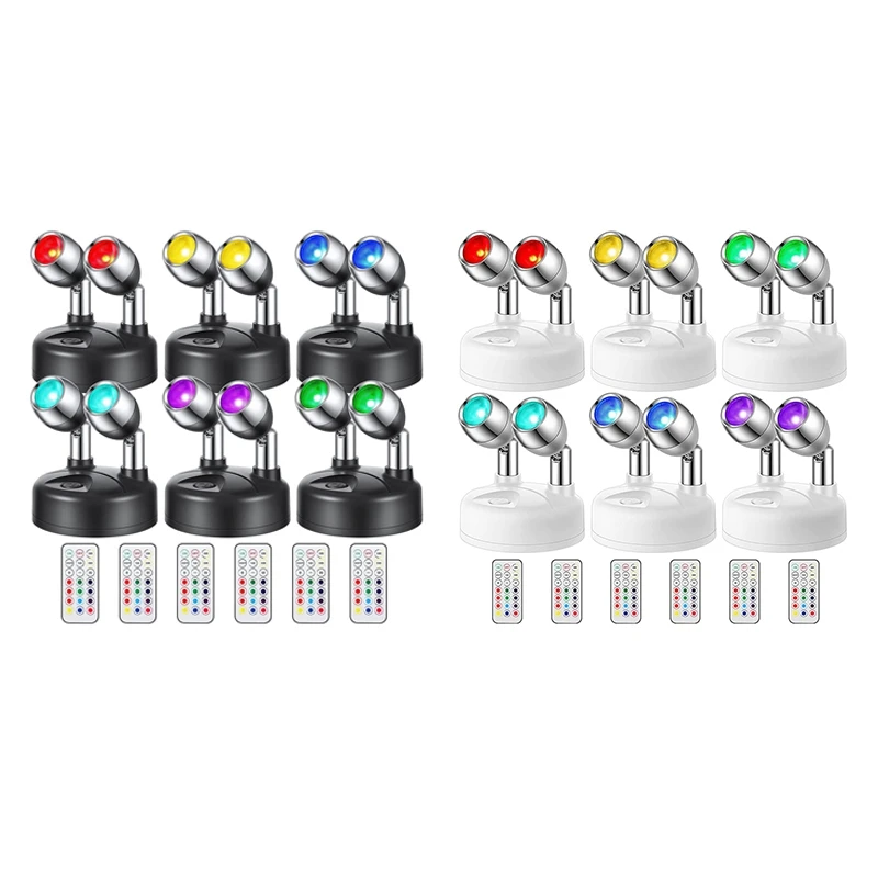 6Pcs 13 Color Battery Operated Spotlights Indoor Dual Head Wireless LED Spotlight RGB LED Accent Lights With Remote