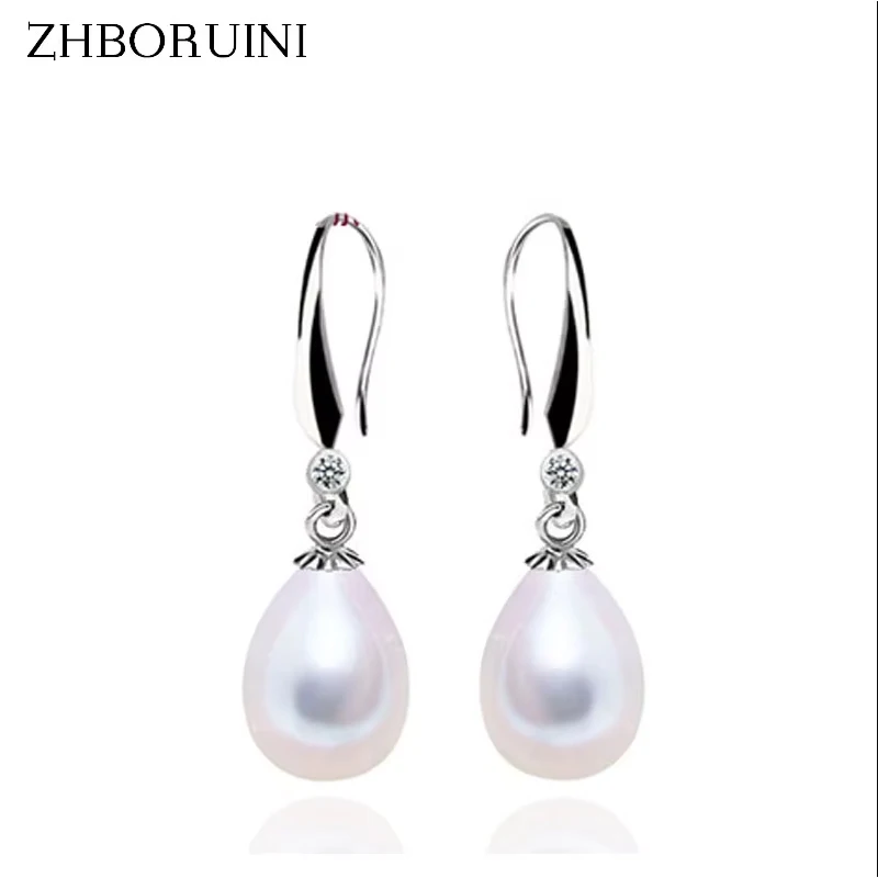 ZHBORUINI High Quality Natural Freshwater Pearl Earrings 925 Sterling Silver Pearl Jewelry 8-9mm Water Drop Earring Girl Women