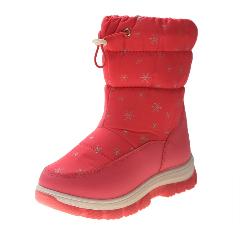 Winter Children Girls Snowflake High Snow Boots Warm Plush Thick-Soled Ankle-length Casual Soft-soled Pink Cotton Boot