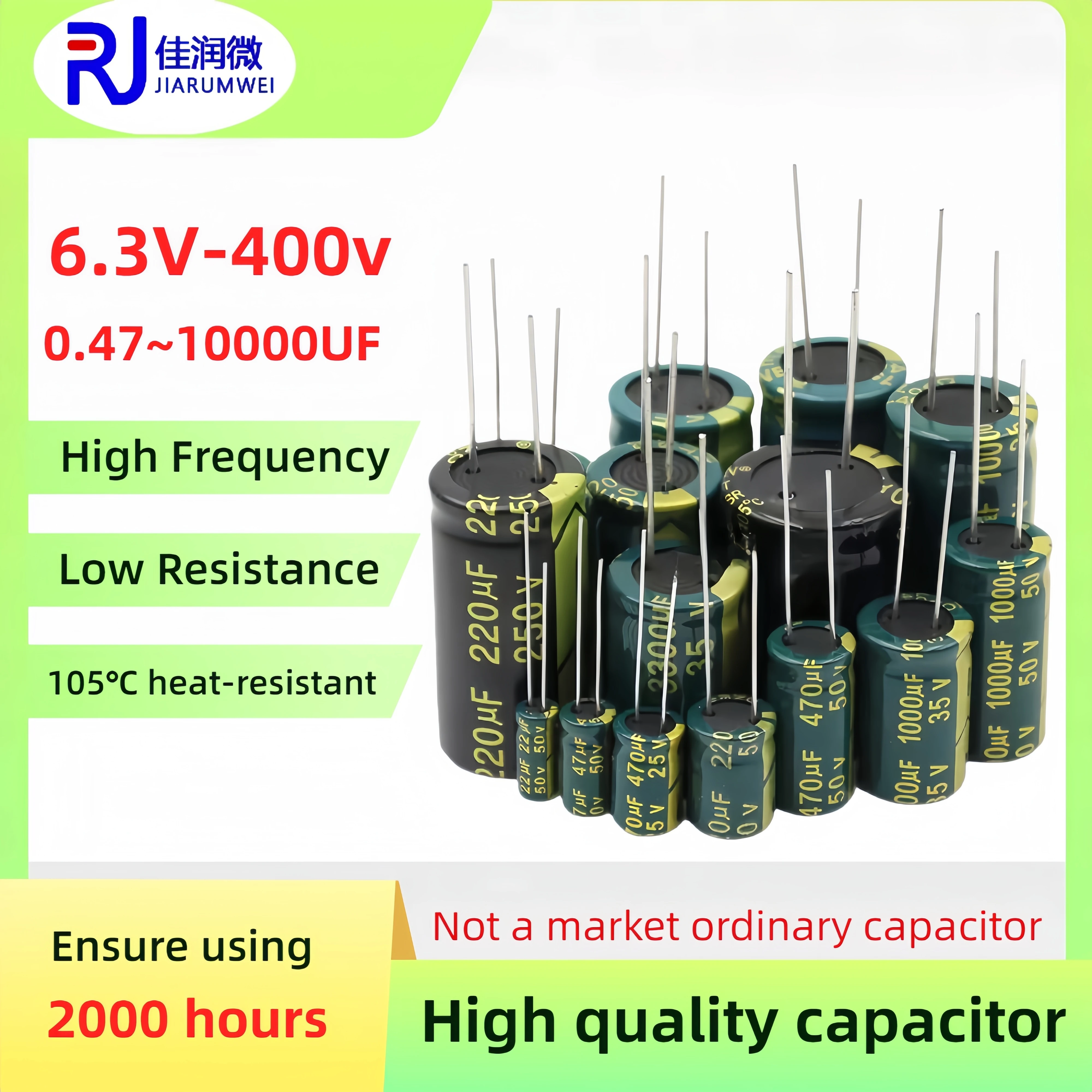 High Frequency Aluminum electrolytic capacitor 6.3V 10V 16V 25V 35V 50V 1UF 10UF 22UF 100UF 470UF 680UF 1000UF 1500UF 2200UF