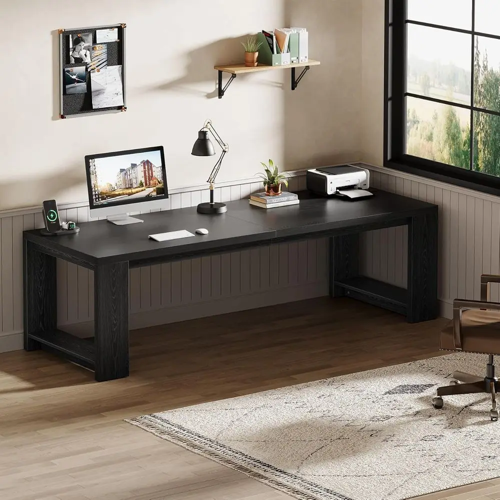 

Dual-Surface Executive Corner Desk for Two, Ideal for Home or Office, Black