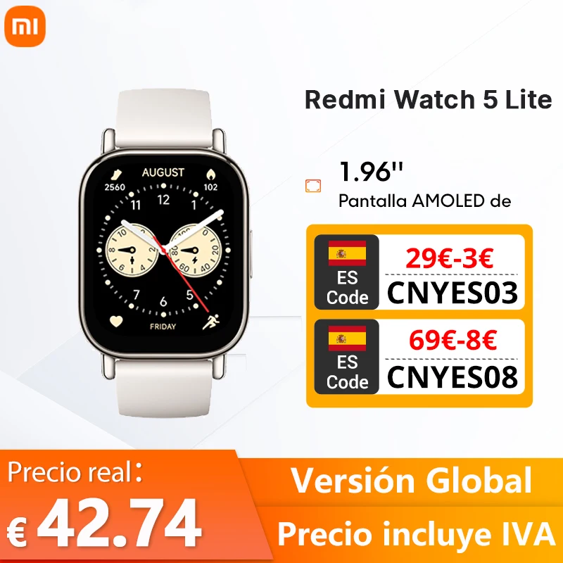 Global version Xiaomi Redmi Watch 5 Lite 1,96 inch AMOLED screen Battery Life 18 days built-in GNSS 5ATM