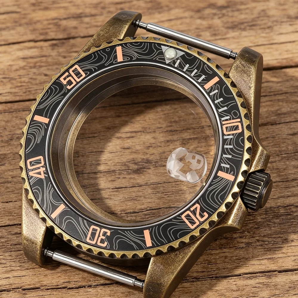 40mm Vintage Bronze Watch Case Ceramic Bezel Sapphire Crystal For GMT NH34 NH35 NH36 Movement Submariner Style Diver Case 20ATM