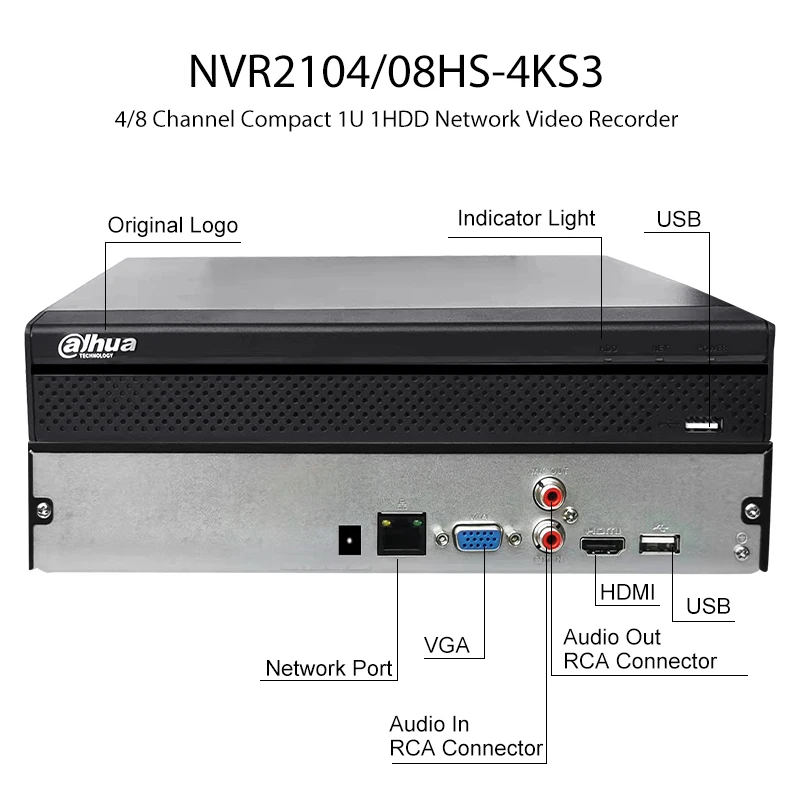 Dahua 4CH 8CH NVR 4K 12MP Network Video Recorder IP Camera Smart Detection Security Protection System NVR2104HS NVR2108HS-4KS3