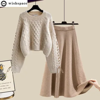 Herbst und Winter Set frauen Neue Koreanische Ausgabe Alter Reduzierung Lose Pullover Hohe Taille Mittlere Länge Halb Rock Zwei Stück set