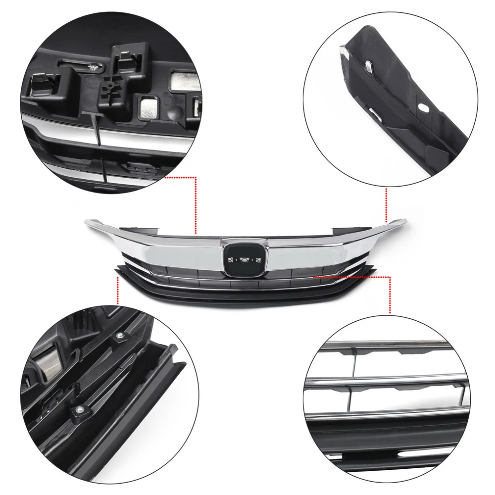 Chromschwarzer vorderer oberer Grill 2016–2017 für Honda Accord Limousine der 9. Generation