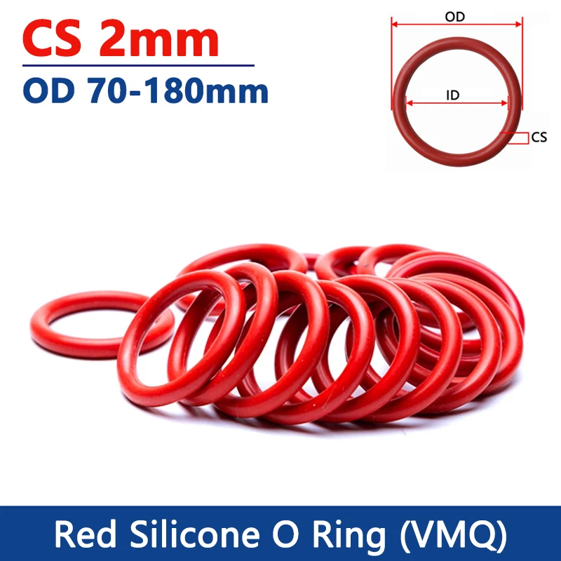 Red Silicone O Ring CS 2mm OD 70/72/73/74/75/78/80/82/85/88-180mm VMQ Silicon O-Ring Waterproof Insulated Rubber Sealing Gasket