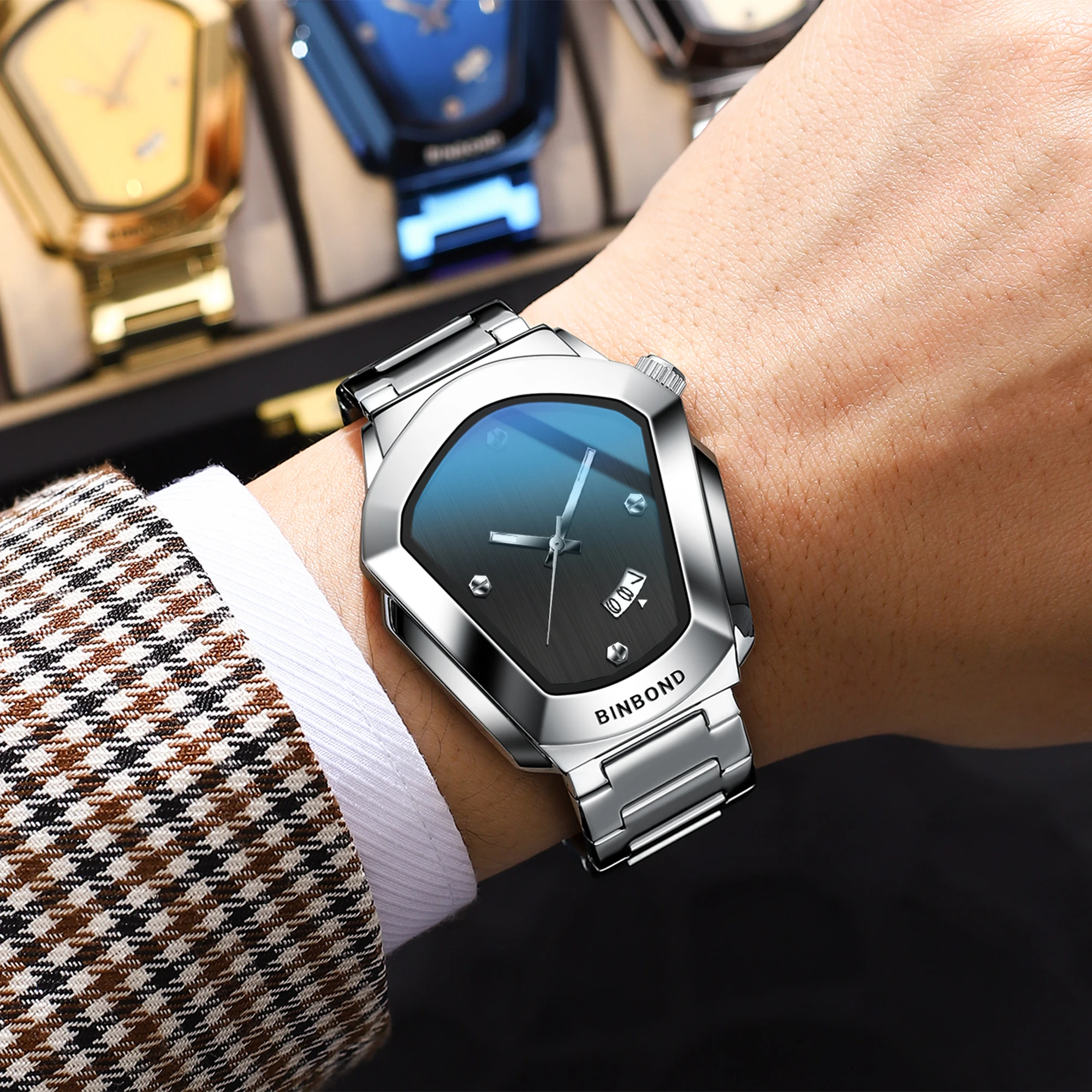 BINBOND أزياء الرجال ووتش ساعة كبيرة نمط دراجة نارية مفهوم الأعمال نمط للماء ووتش ووتش 2025 جديد
