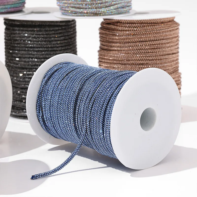 

Wholesale 4mm Bling Crystal Diamond Cord Trim Round Rhinestone Soft Rope for Shoelace Hoodie Trouser Drawstring DIY Decoration