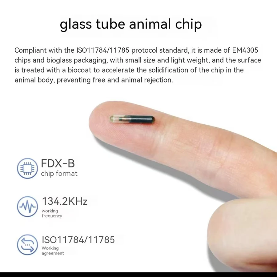 10 Uds jeringa para animales ID implante mascota EM4305 Chip ISO11784/85 134,2 MHZ FDX-B RFID inyección Microchip para mascotas