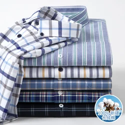 New 100% Pure Cotton Oxford Men's Striped Plaid Shirts Male Business Casual High Quality Long sleeve Shirt for Men Button Shirt