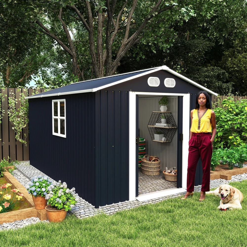 

Campcraft 8x12 FT Outdoor Metal Storage Shed: Sturdy Frame, Lockable Door (Dark Gray)