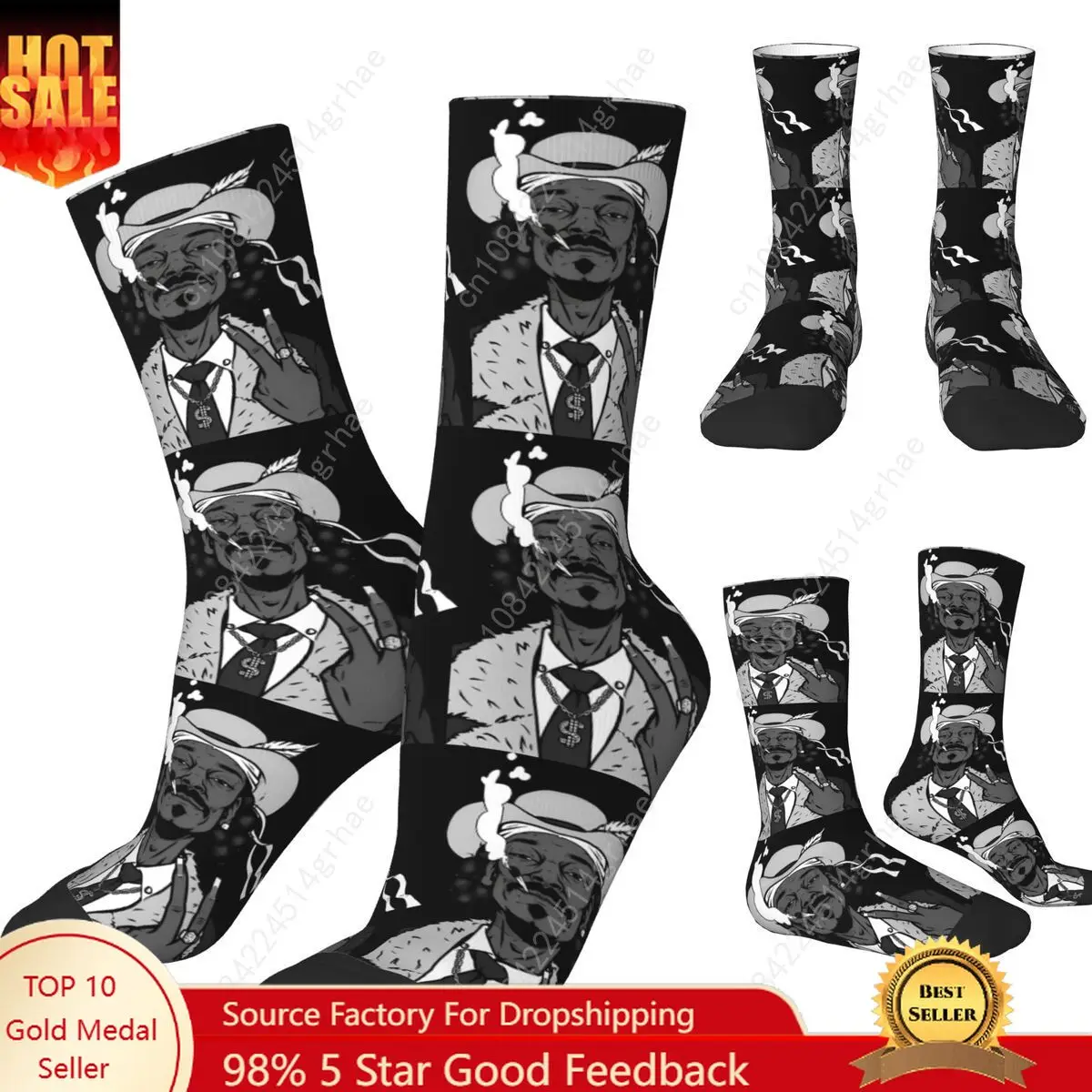 

Snoop Dogg Rapper Socks Funny Stockings Men High Quality Outdoor Socks Winter Custom Non Slip Socks