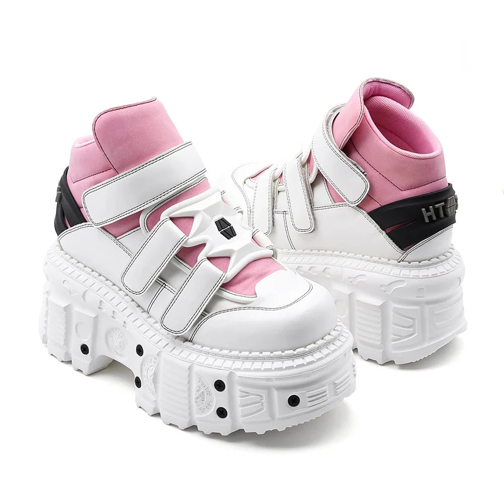 

Gothic Ankle Rock Boots Woman Sneakers New Punk Style Women Shoes Lace-up Heel Height Platform Shoes Woman Metal Decor