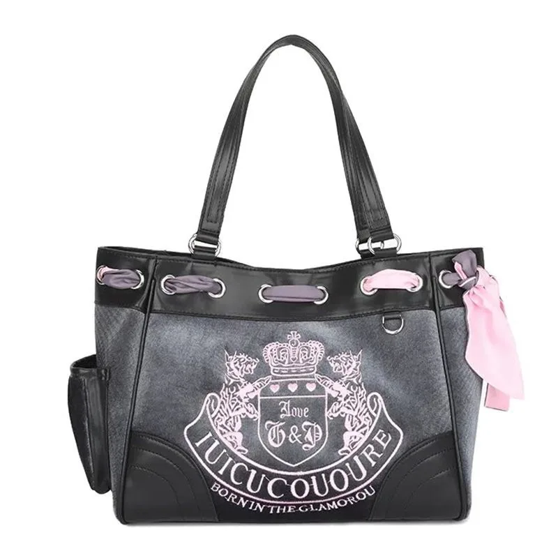 Korean Version Retro Embroidery Printed Tote Bag Large Capacity Female Niche Class Commute Portable Messenger Shoulder Bag