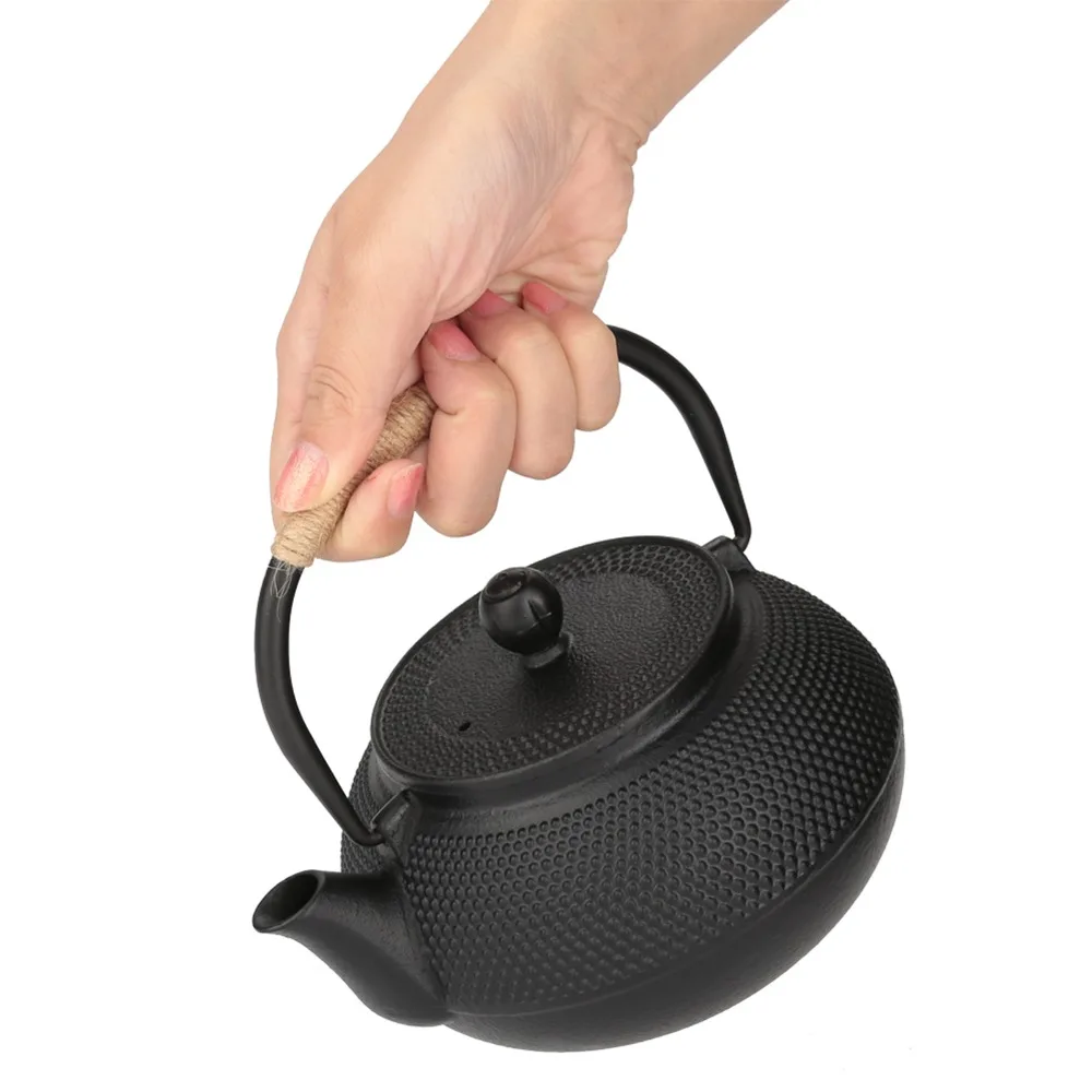 Durable 800ml Capacity Cast Iron Teapot Black Stovetop Safe Cast Iron Kettle Removable Infuser Cast Iron Tea Kettle Tea Lovers