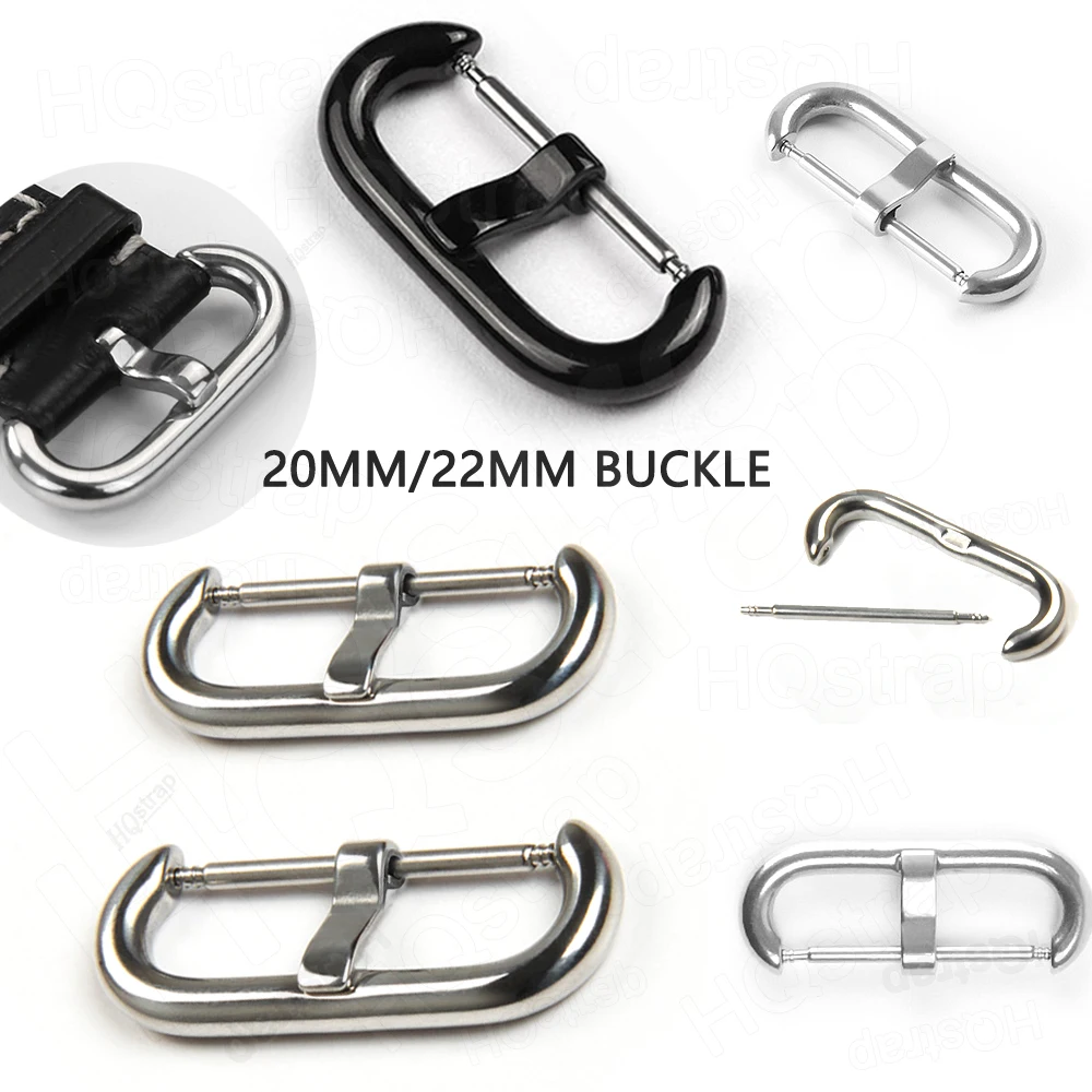 20mm 22mm Stainless Steel Buckle Watch Band Clasp Metal Button Leather Silicone Strap Buckles Accessories Polished Black Silver