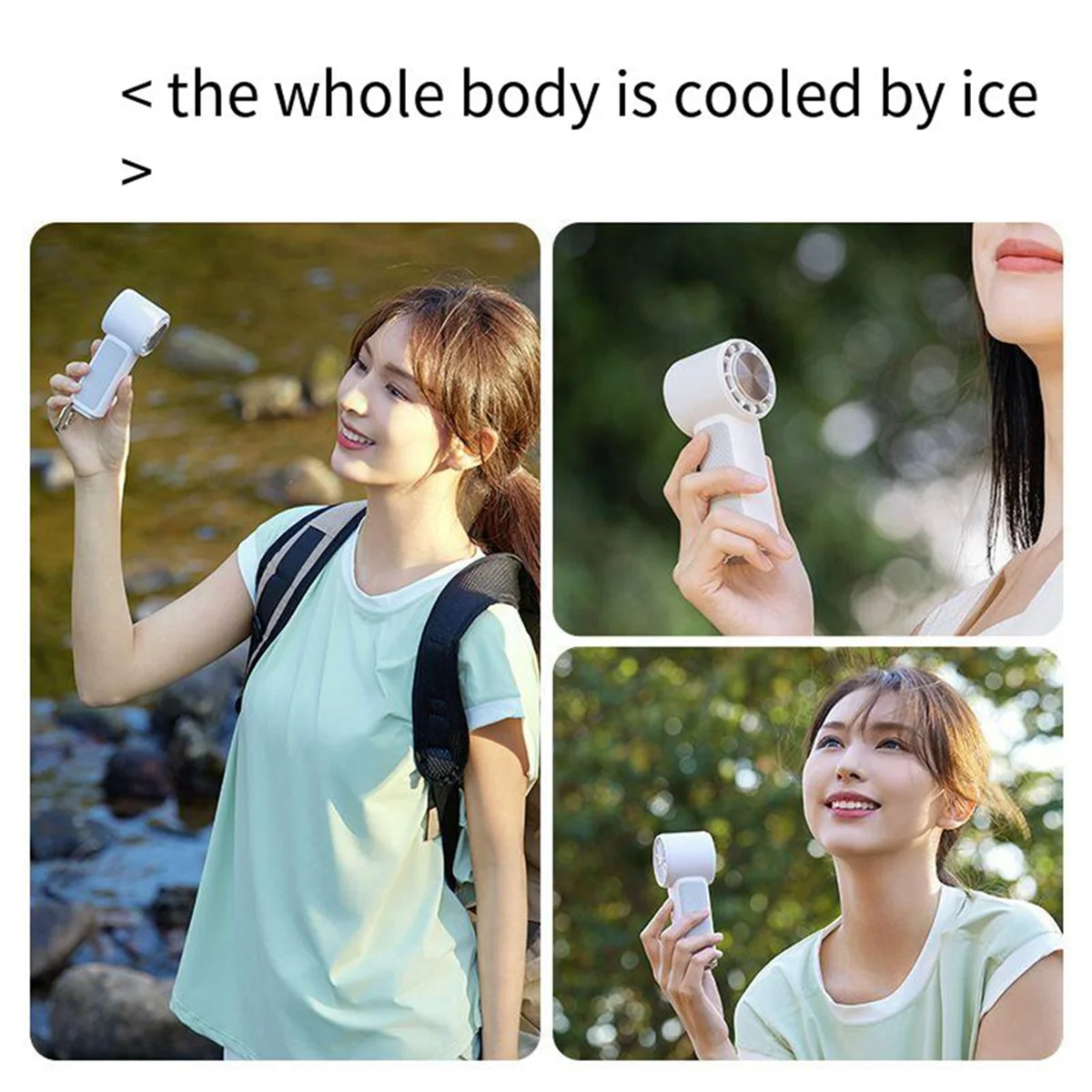 Portable Handheld Fan Mini Air Conditioner Fan,Ice Cooling Mode with Speed Wind,2000mAh USB Rechargeable White,B