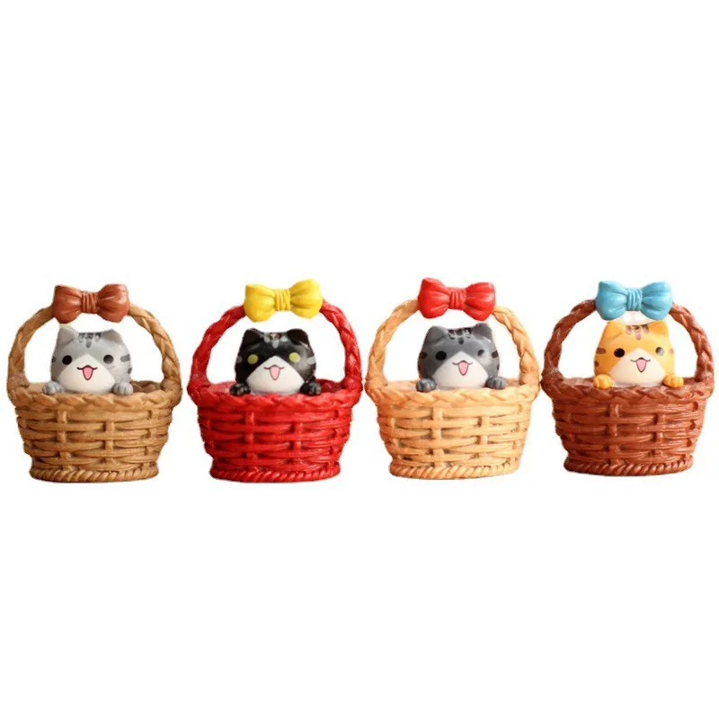 

Милая корзина, украшение в виде кошки, миниатюрные фигурки котенка, статуя для детей, детский подарок на день рождения, комната, сад, автомобиль, украшение для дома