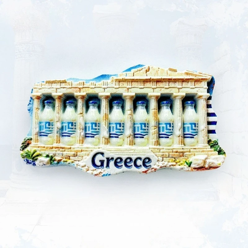 Greece Ruins Fridge Magnet - Iconic 3D Ancient Site & Yogurt Souvenir Unique Mediterranean Gift for Travel & Foodie Home Decor