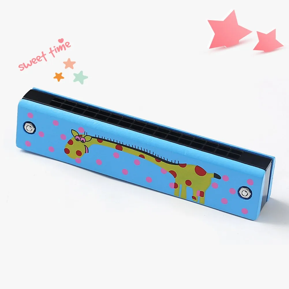 1pc 16 Holes Cartoon Wooden Harmonica Mouth Organ Kids Music Instrument Educational Replacement Toy Children Gift Universal