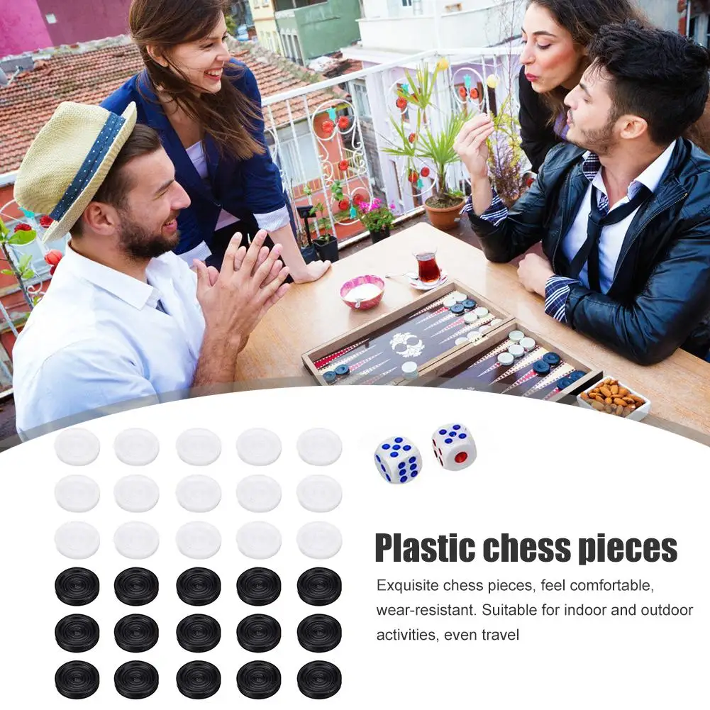 

30pcs 22mm Plastic Checkers Backgammon Chess Pieces with 2 Dice Board Game Adults Kids Toys for Home New Year Party
