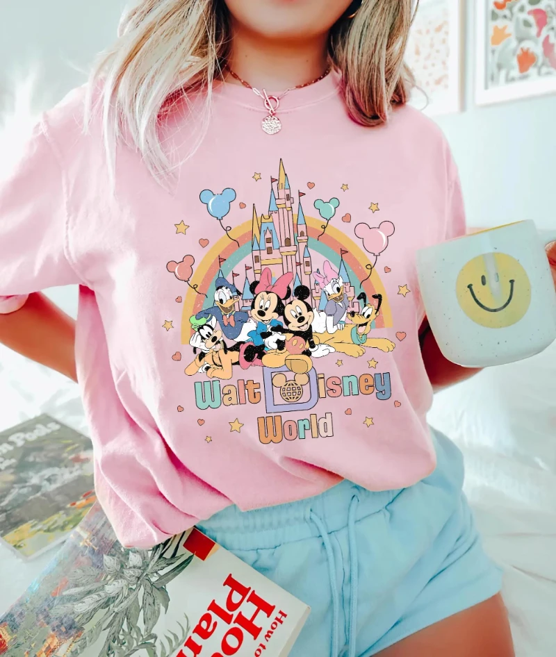 

2025 Summer World Comfort Colors ® Shirt Mickey and Friends Magic Castle T-shirt Retro Travel T-shirt Family Vacation Shirt