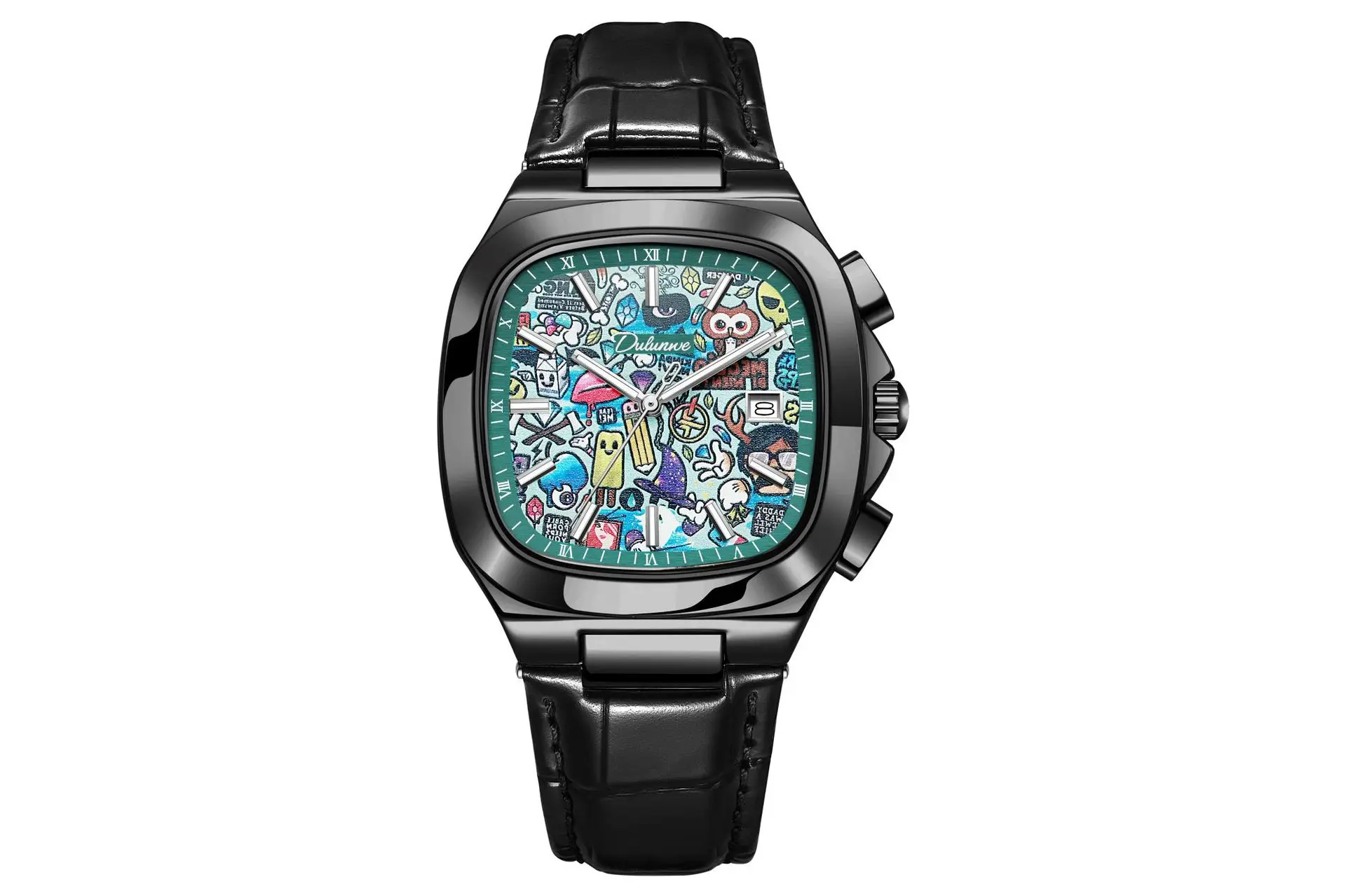 2027dulunwe-square-graffiti-dial-automatic-mechanical-watch-men-fashion-business-stainless-steel-waterproof-luminous-wristwatch