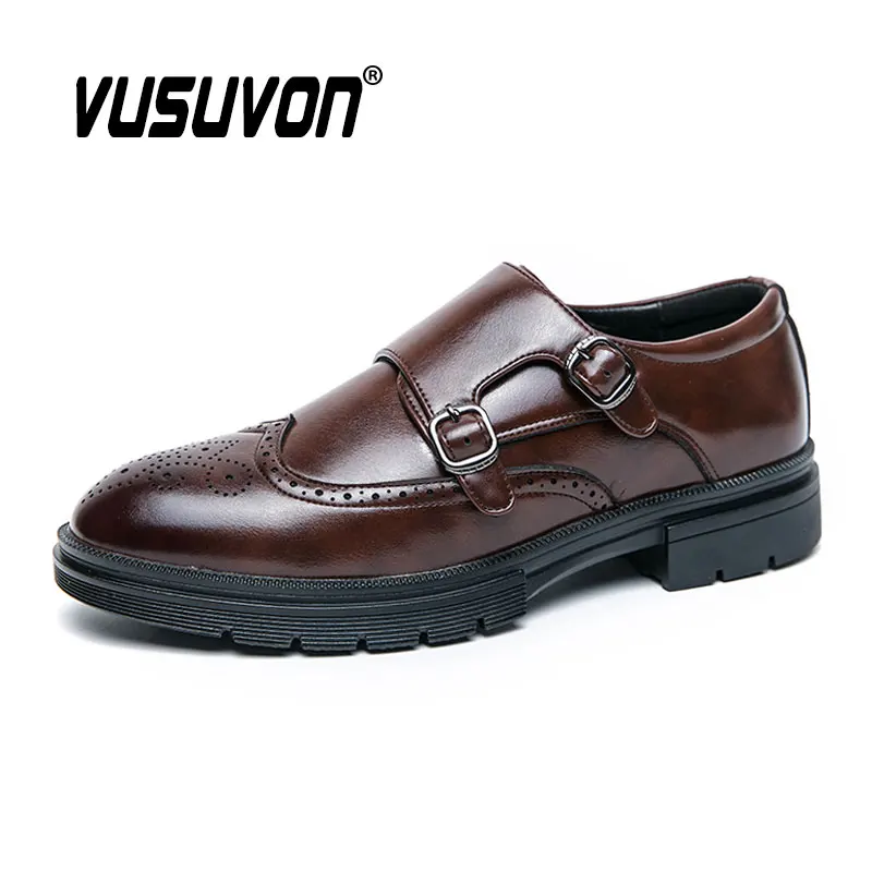 Men Monk Loafers Shoes Fashion Breathable Leather 38-46 Size Boys Black Soft Outdoor Casual Autumn Mules Dress Flats