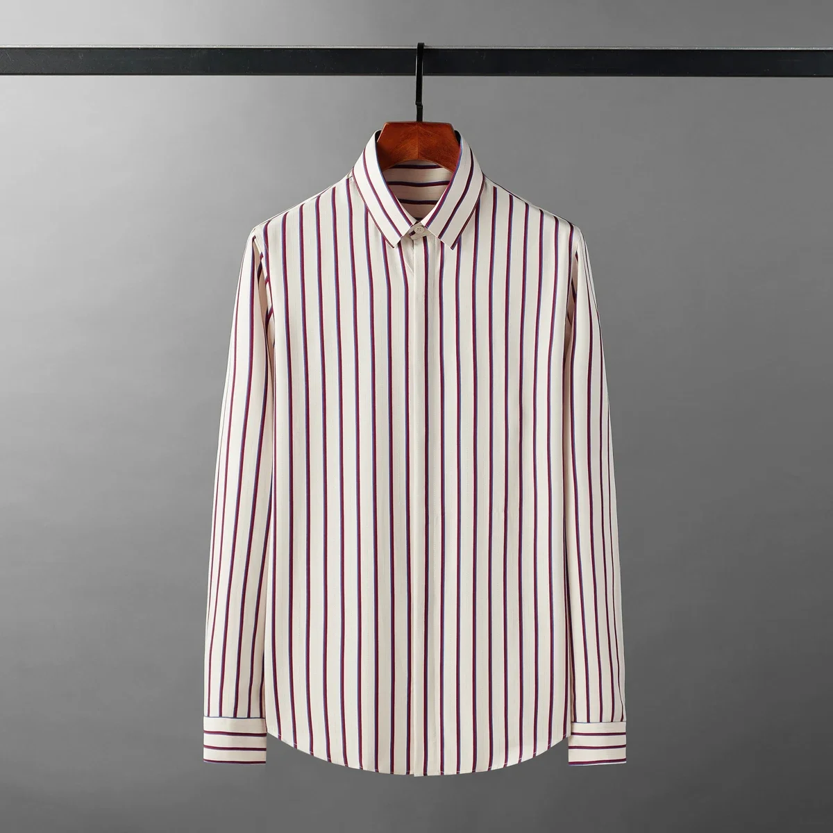 New Red Blue Stripe Male Shirts Luxury Long Sleeve Casual Streetwear Mens Dress Shirts Fashion Slim Fit Party Man Shirts 4XL