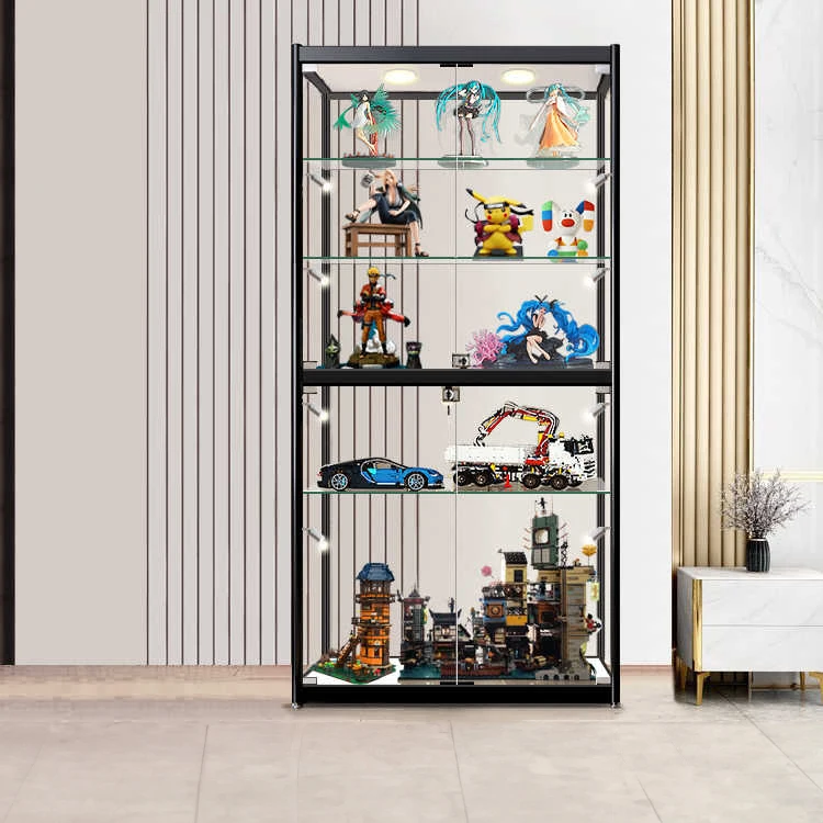 Custom.Full Vision Customization High End Aluminium Display Glass Cabinet Commercial Tall Glass Showcase with LED Stripfor Retai