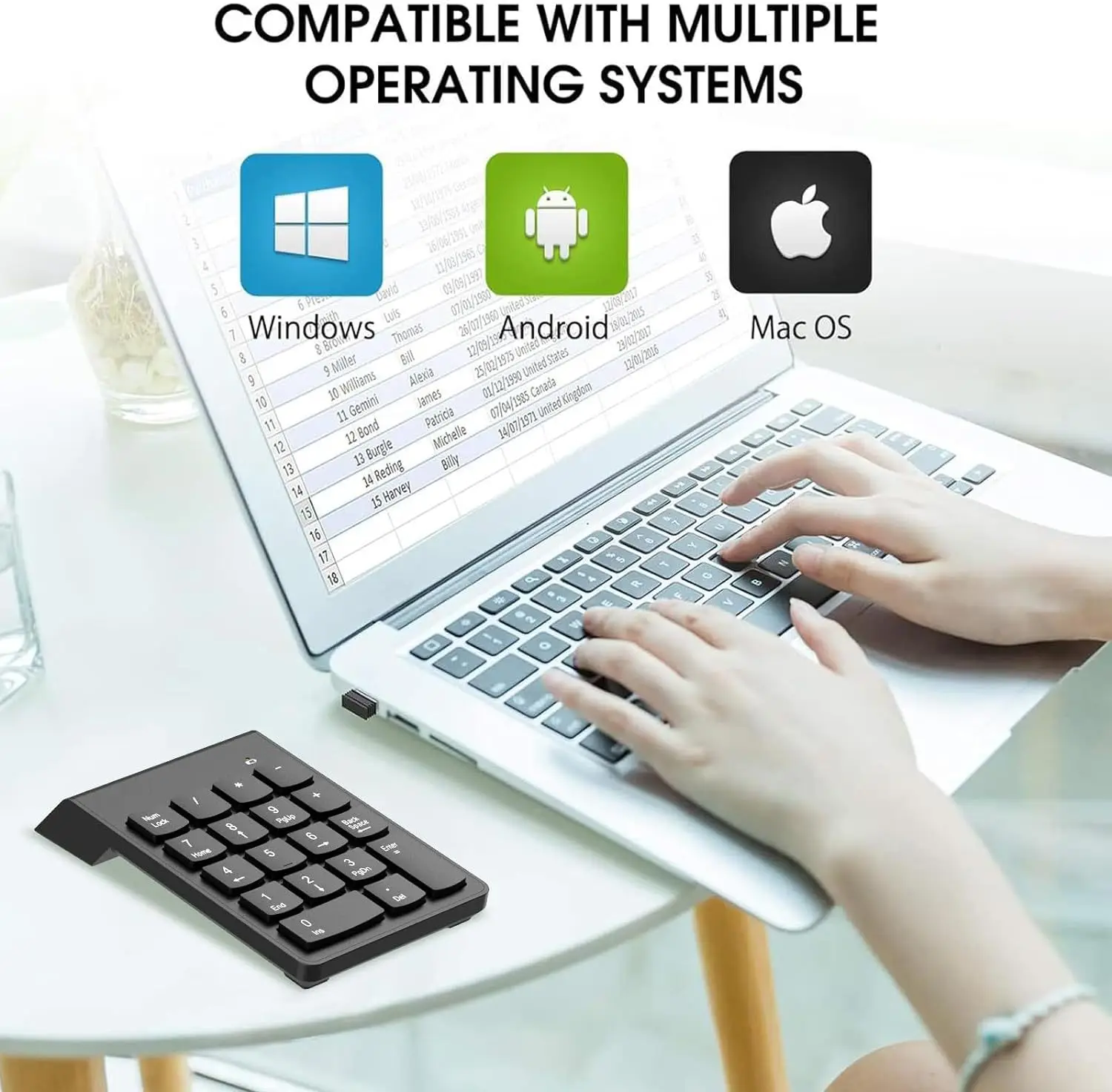 Numeric Keypad Numpad Keyboard 18 Keys One Hand Keypad Financial Accounting External Wireless Mini Keyboard K07 Windows Mac OS