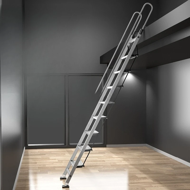Household outdoor two-story platform attic ladder thickened aluminum folding telescopic mobile dormitory stairs