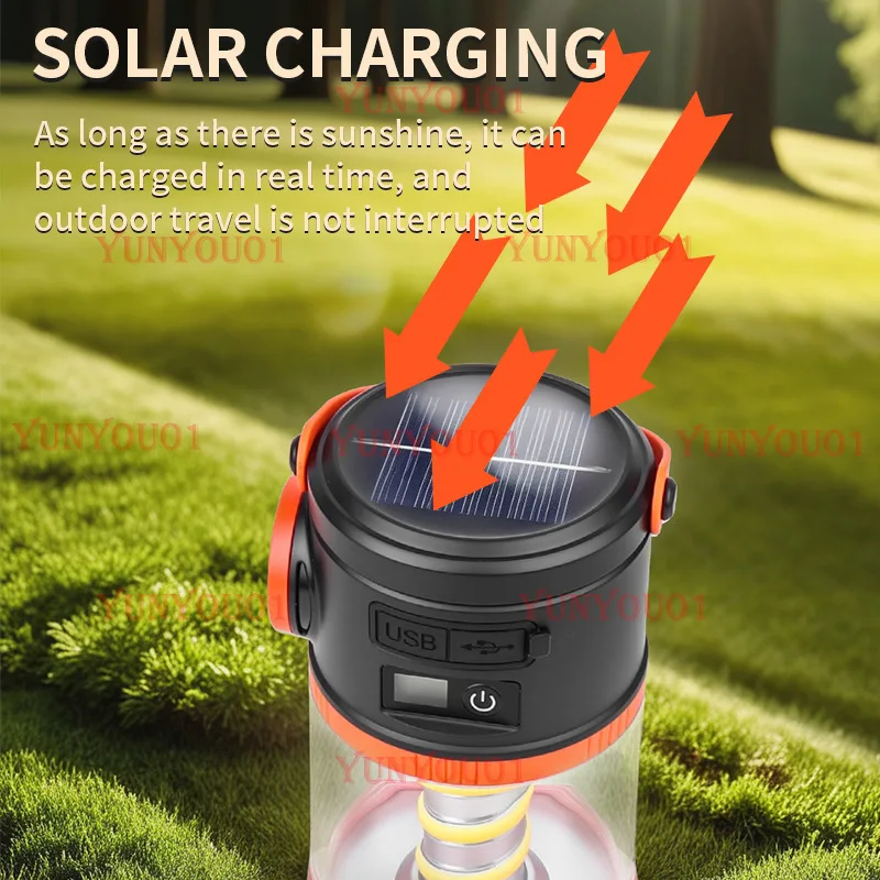 Cross-border new solar charging camping light Power display Outdoor multi-functional lighting Tent Multi-light source Horse