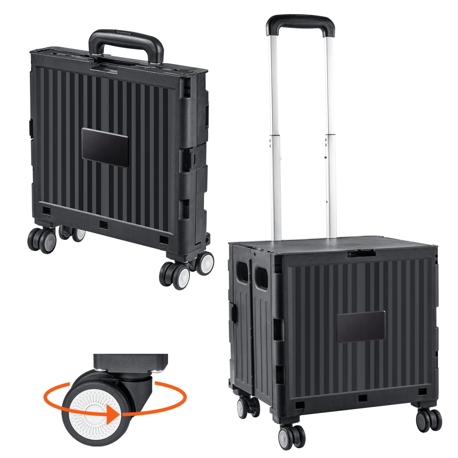 

SucceBuy Foldable Utility Shopping Cart Folding Portable Crate Handcart with Telescope Handle Wheels for Travel Office Garden