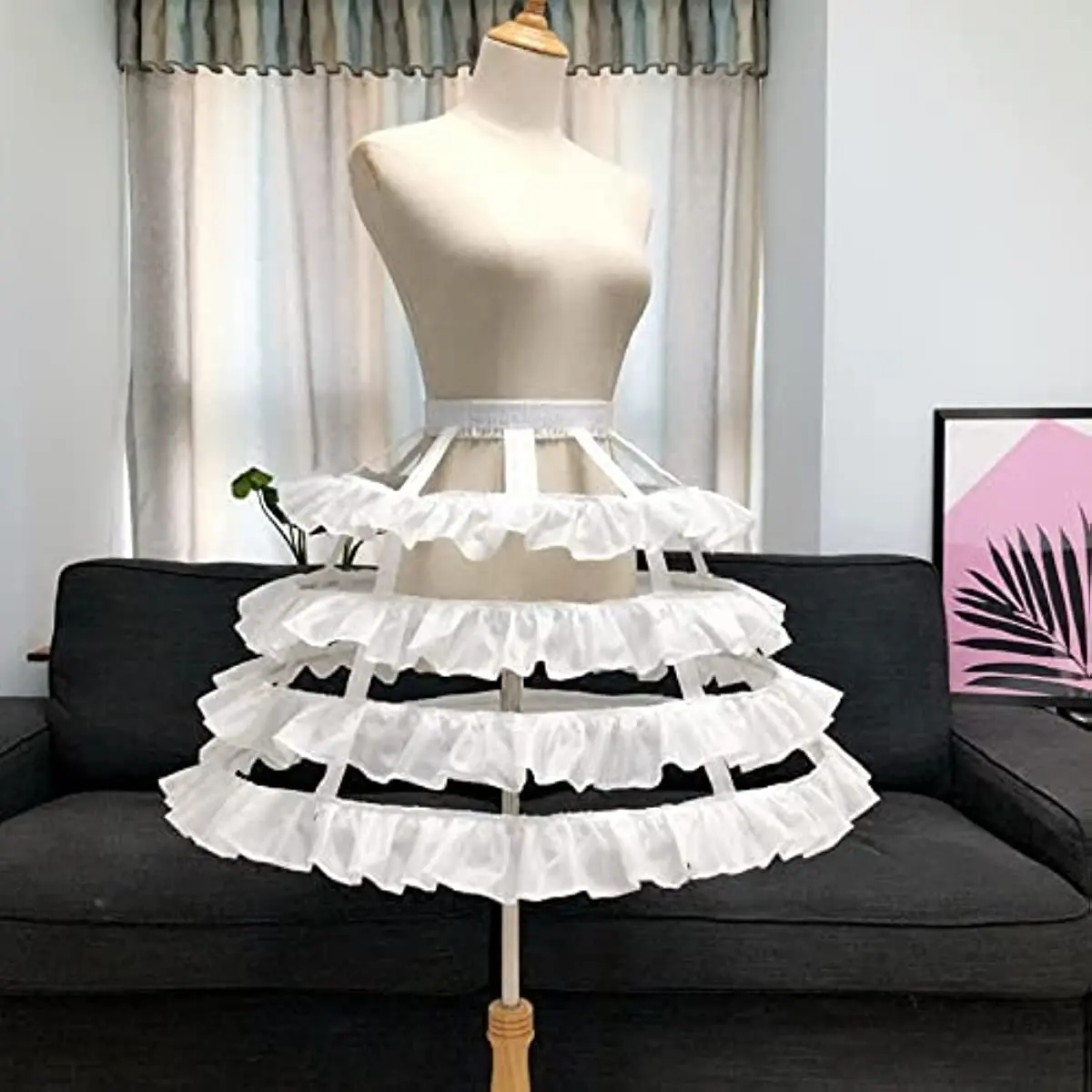 Feminino a-line 4 hoop saia petticoat camadas rendas guarnição esqueleto lolita cosplay birdcage ajustável underskirt