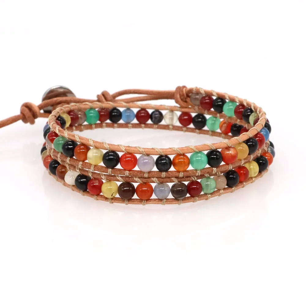 Natural Double Layer Stone Beads Bracelets Bohemia Yoga Handmade Braided Rope Charm for Women Men Healing Crystal Jewelry Gifts