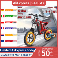 HD-B6  Electric Bike 1200W Powerful Motor 48V15.6AH Removable Battery Aldult Electric Bicycle 20*4.0 Fat Tire All Terrain E-bike
