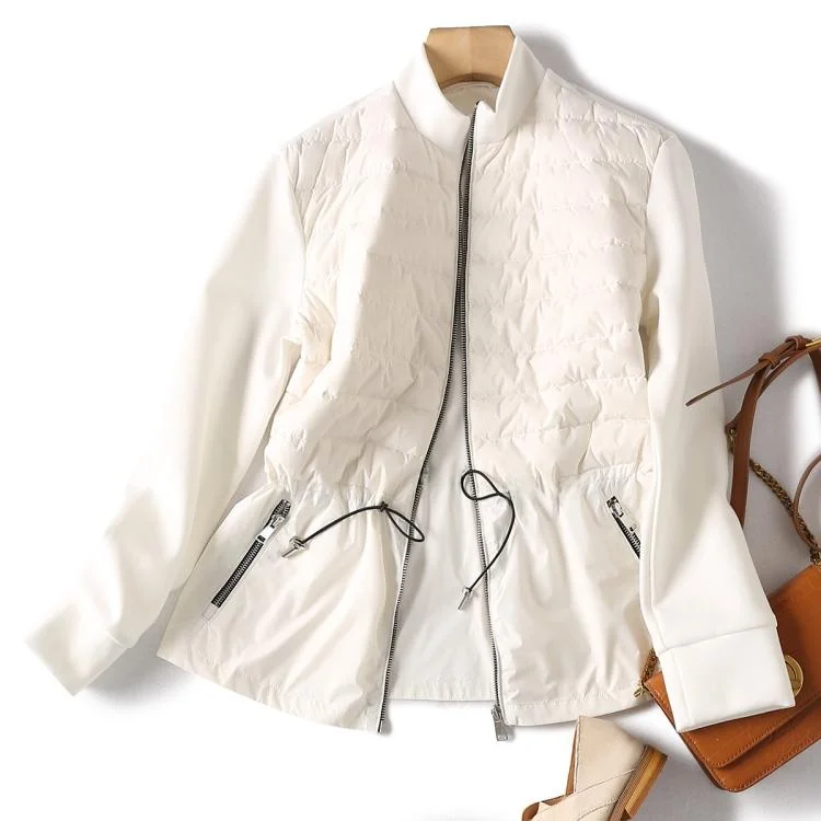 Waist Hugging Stand Collar Lotus Leaf Pendulum ~ Knitted Cotton Patchwork Casual Jacket Type Down jacket