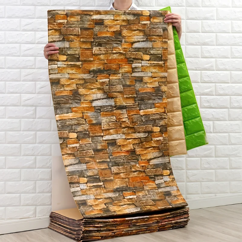 1~10pcs Simulated Retro 3D Brick Wall Paper 77cm X 70cm Anti-Dirt Self-Sticking Home Interior Wall Renovation Decoration