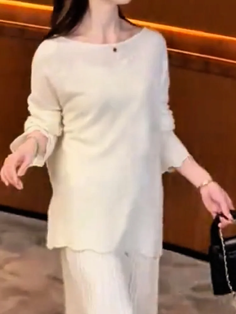 

Korean Sle Pure Color round Ne Knitted Open Cardigan Autumn New plus Size Ele Versatile Slimming Top Women's Faion