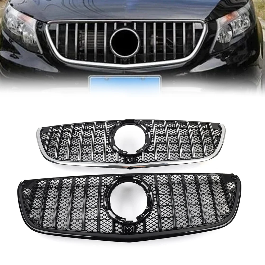 GTR Style Car Front Bumper Grill Radiator Hood Grille w/ Emblem For Mercedes Benz W447 Metris Vito 2016+