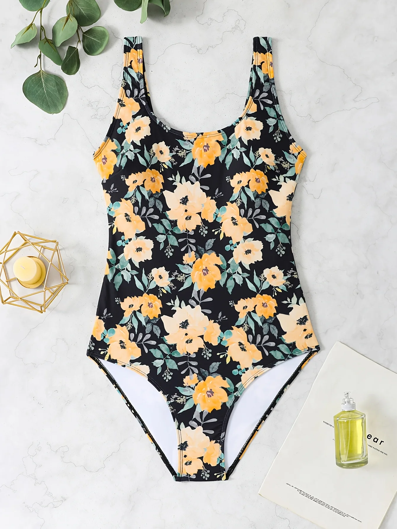 Traje de baño elegante de una pieza con estampado floral para mujer: diseño de cintura adelgazante, detalle sin espalda, perfecto para piscina y ropa de playa
