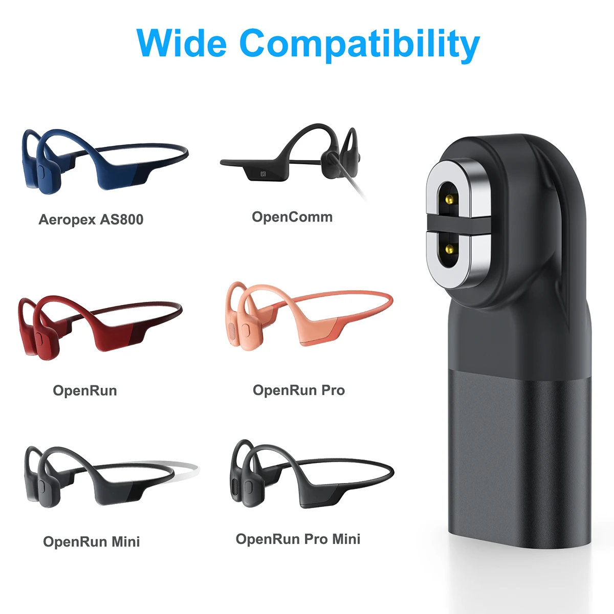 Adaptador de cargador de auriculares de conducción ósea para AfterShokz AS800, miniadaptador de carga magnético con bluetooth