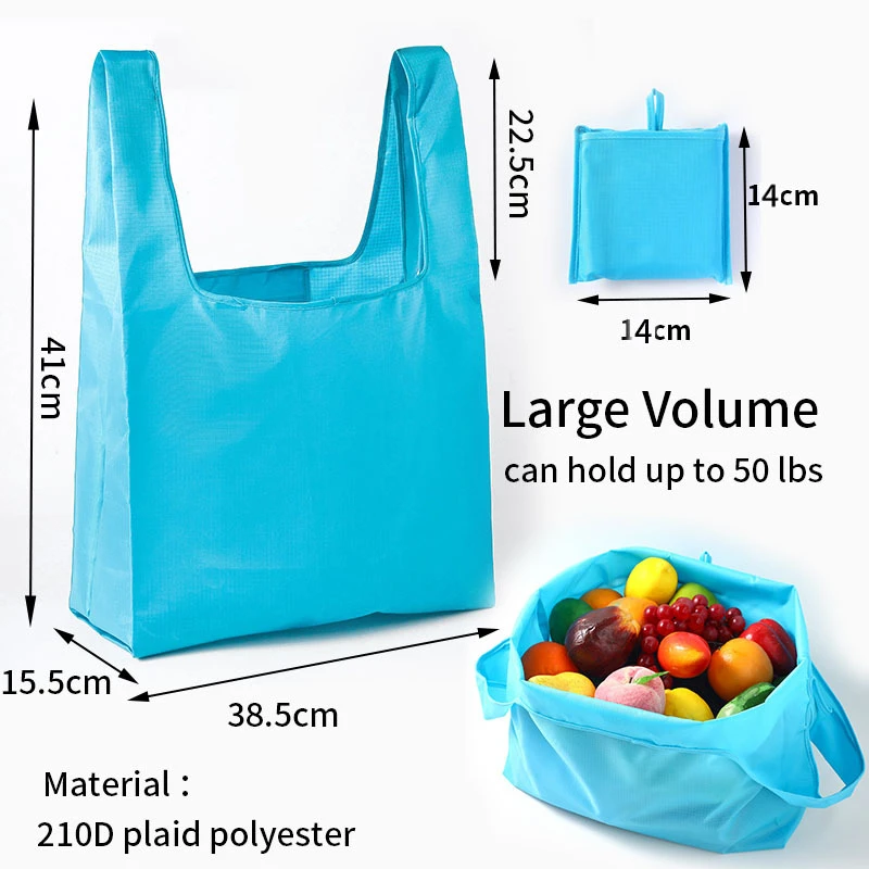 Bolsa de compras portátil reutilizável, grande capacidade, impermeável Eco Tote Pouch, armazenamento dobrável, Conveniente Supermercado Bolsas, 2022